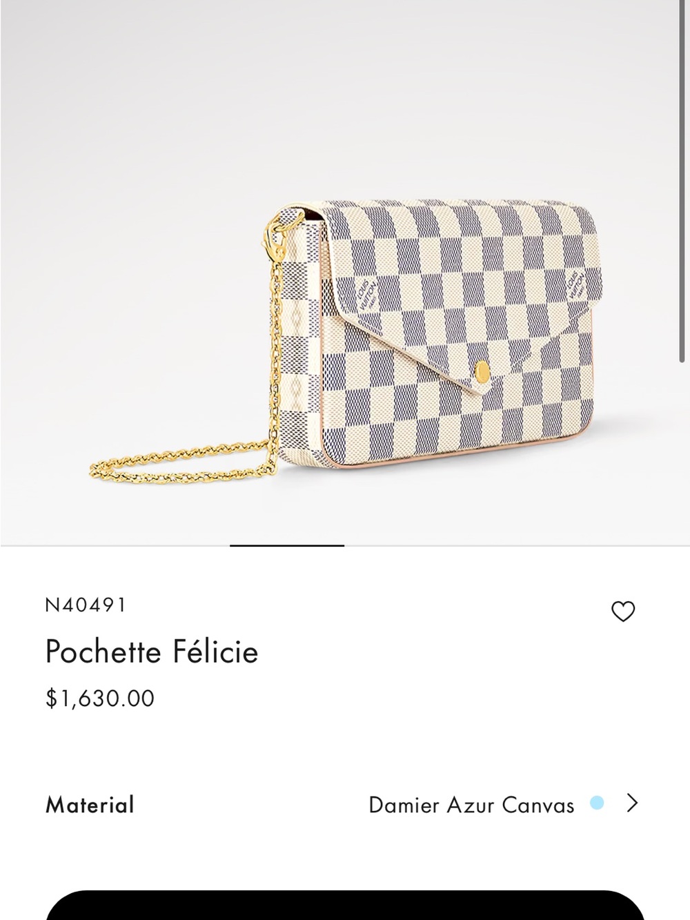 Louis Vuitton Damier Azur Pochette Félicie in White and Light Blue